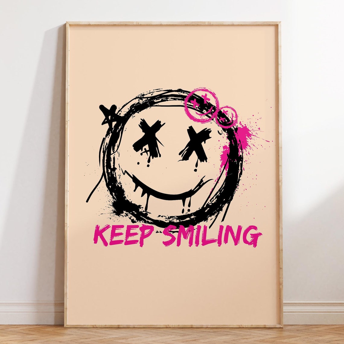 Keep Smiling Bold Graffiti Smiley Pink Splash Street Art Poster