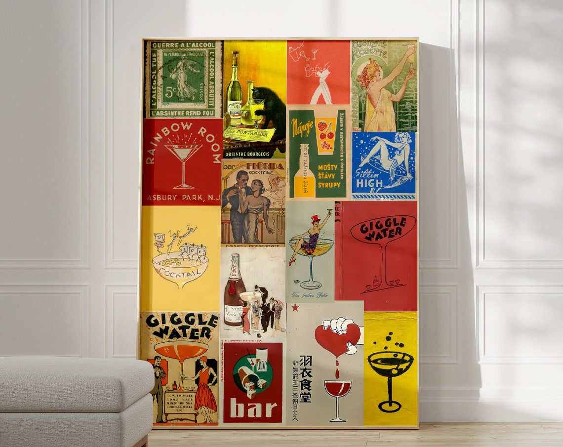Cocktail Bar Collage, Funny Old Book Cover Art Print