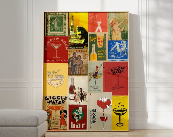 Cocktail Bar Collage, Funny Old Book Cover Art Print
