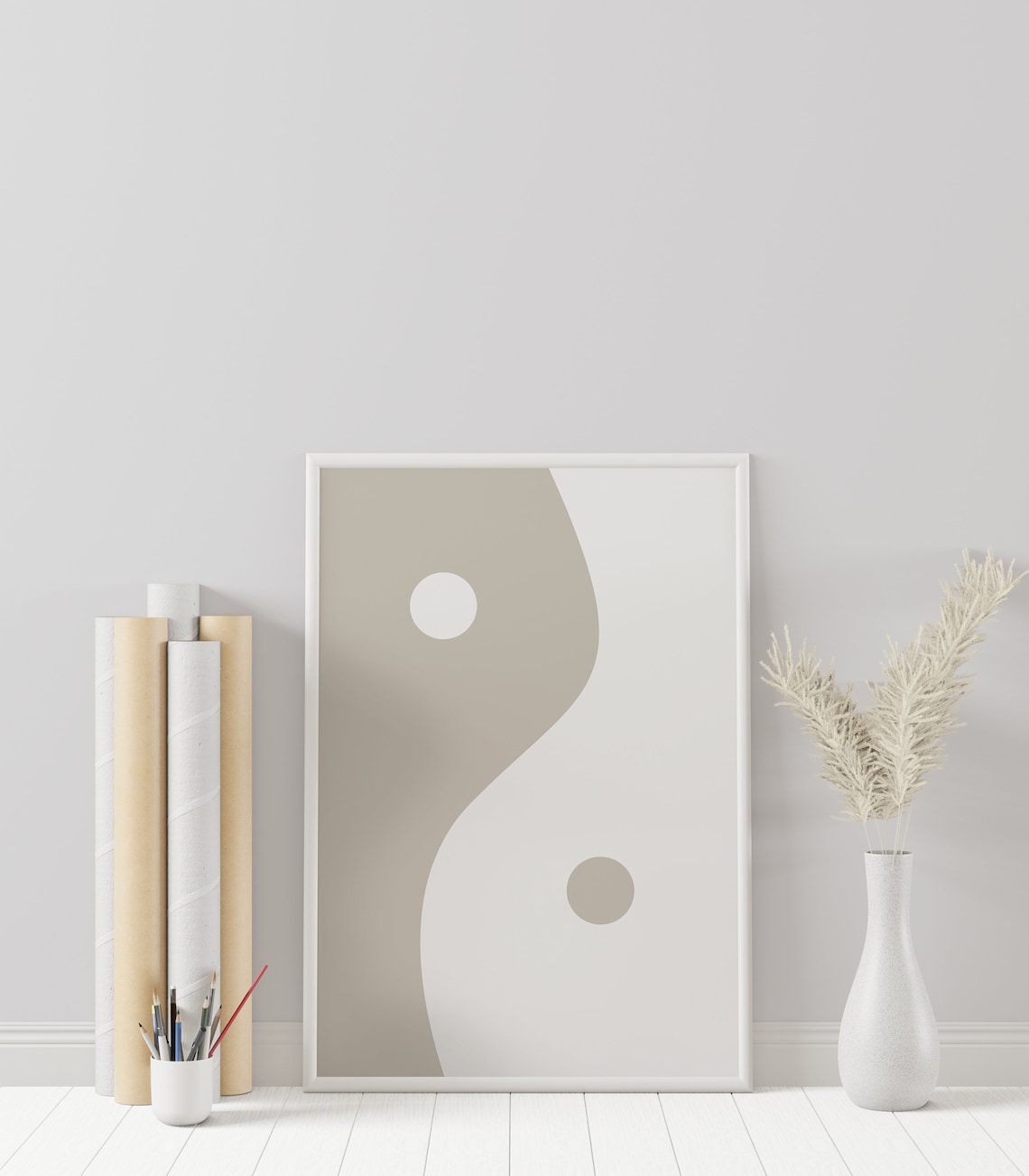 Warm Stone Gray Yin Yang Japandi Abstract Minimalist Art Poster