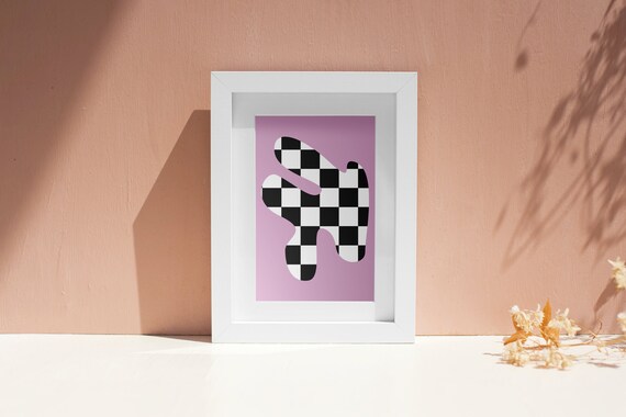 Checkered Blob Abstract Pink Playful Modern Minimalist Art Poster