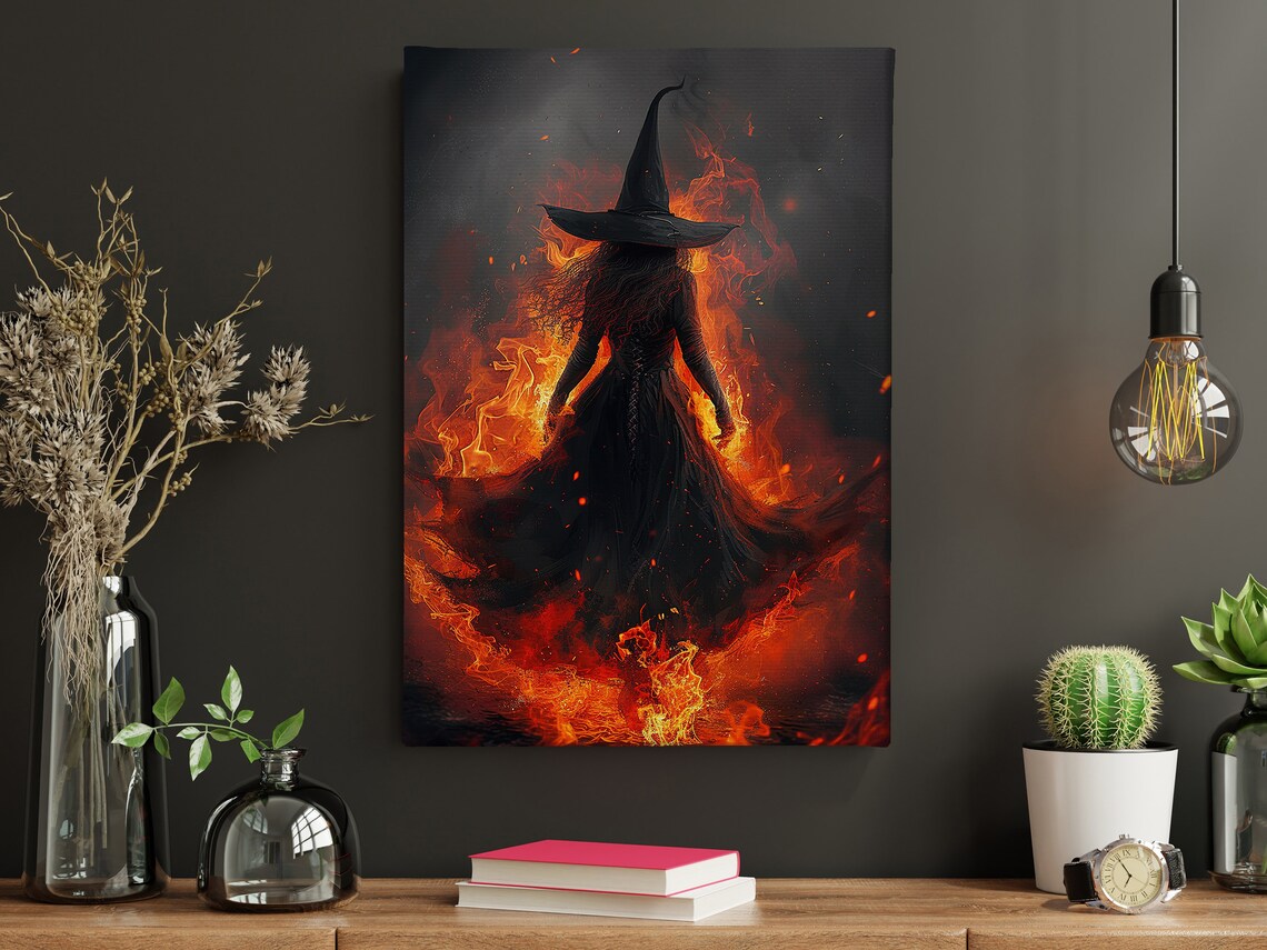 Dark Surreal Fire Witch Poster, Halloween Wall Art - Image 4