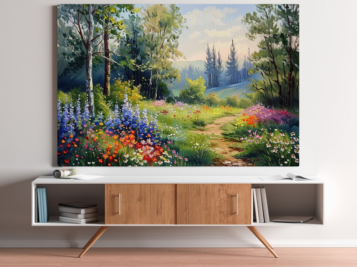 Summer Forest Meadow With Lupines Birch Trees Wildflower Path Poster - Image 3
