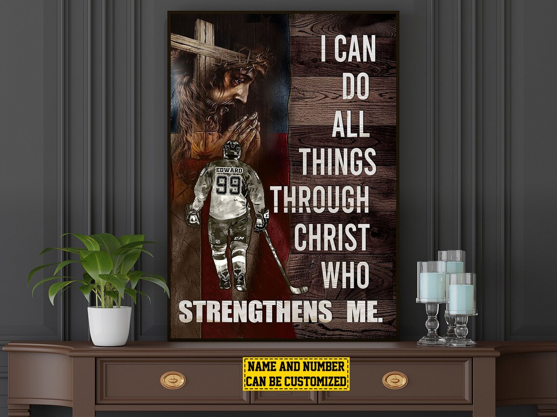 Hockey Faith Poster I Can Do All Things Through Christ Custom Name Print - Image 5
