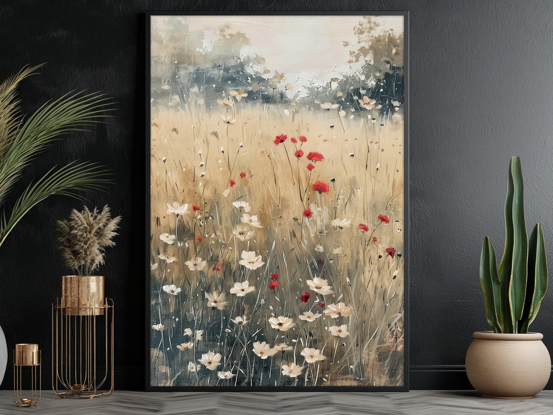 Vintage Wild Flowers Field Oil Painting Flowers Print Cottage Flowers Flowers Poster Wild Flower Wall Art - Image 3