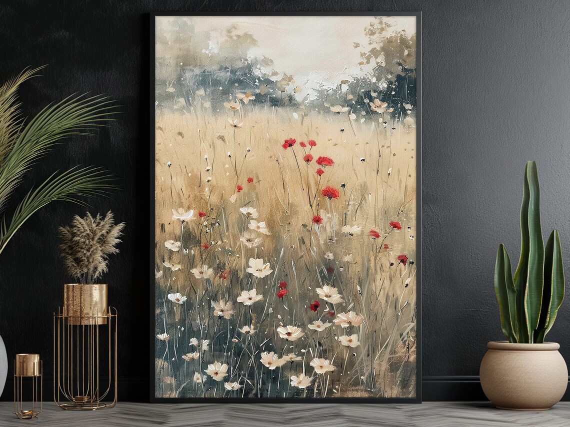 Wildflower Field With Poppies And Daisies Golden Morning Meadow Poster - Image 3