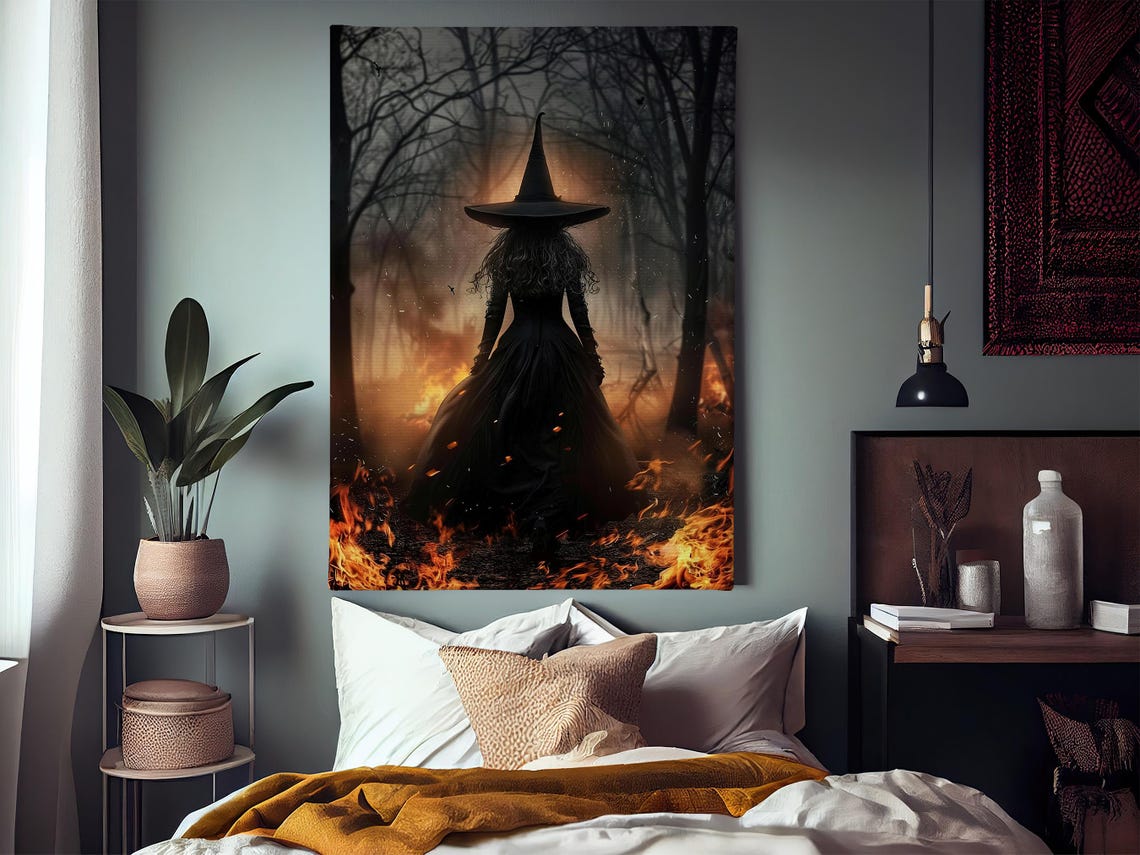 Dark Fire Witch Halloween Poster Print - Image 3