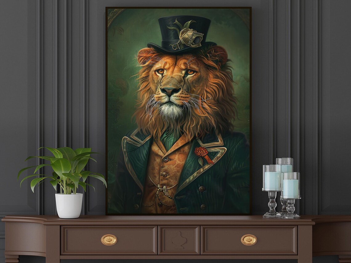 Dark Gentleman Lion Painting Gothic Lion In Suit Art Print Lion Print Wild Animal Poster Print Animal Wall Art Room Decor - Image 3