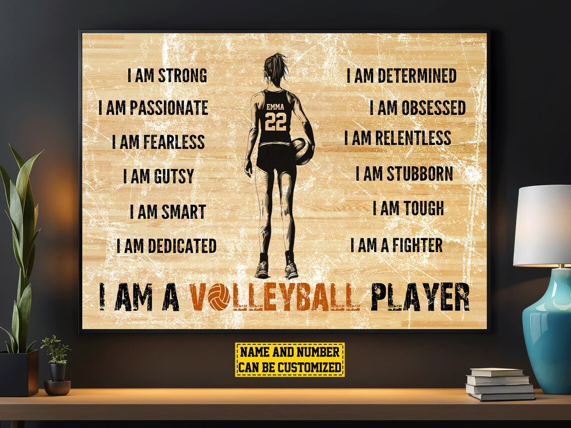 Volleyball Affirmations Personalized Poster Custom Name Number Wooden Wall Art