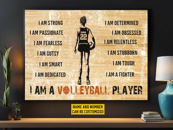 Volleyball Affirmations Personalized Poster Custom Name Number Wooden Wall Art