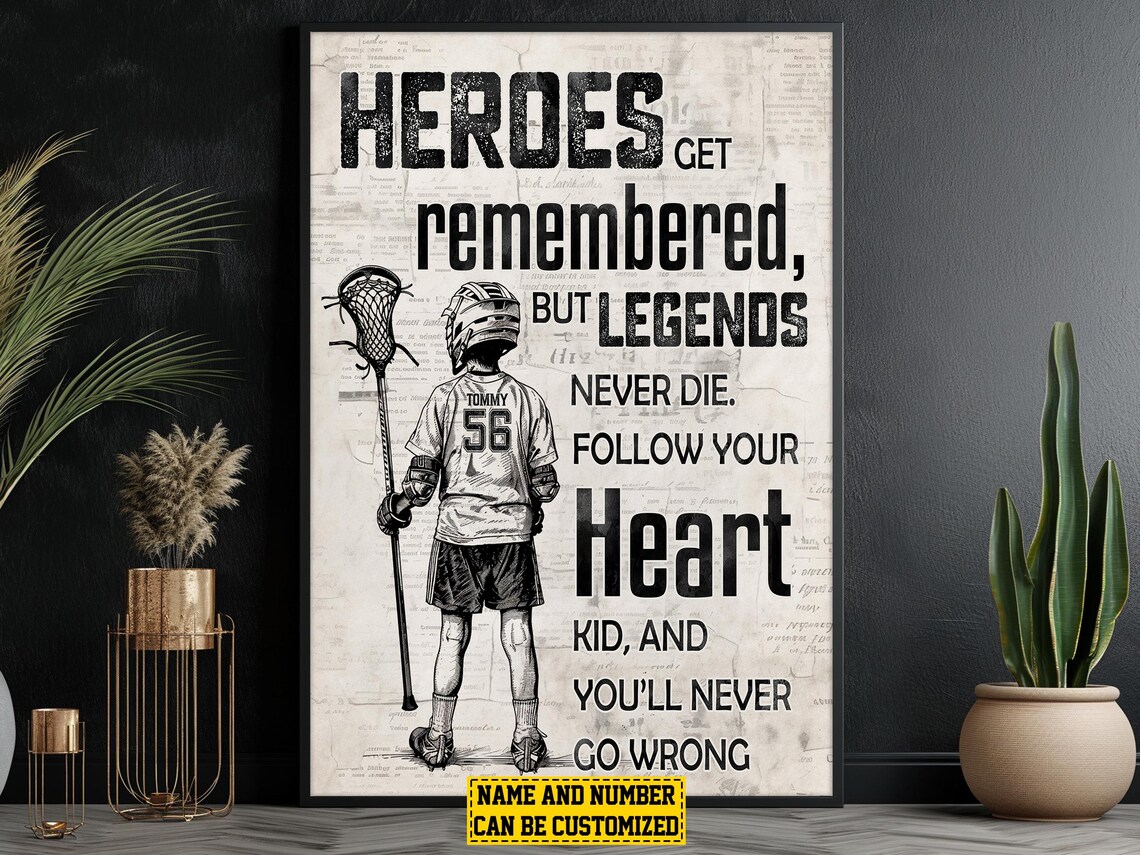 Lacrosse Boy Player Personalized Art Print, Gift for Boy