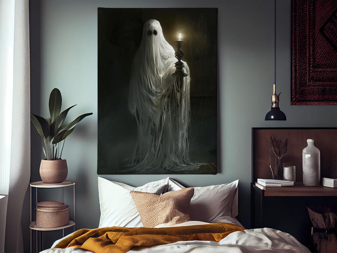 Ghost Holding Candle In Darkness Spooky Haunted Halloween Art Print - Image 3
