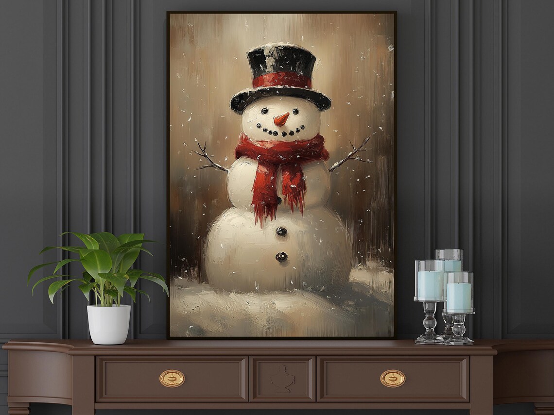 Vintage Cozy Snowman Christmas Wall Art Print - Image 4