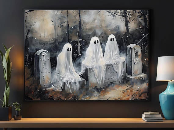 Dark Ghosts in Cemetery, Halloween Art Print