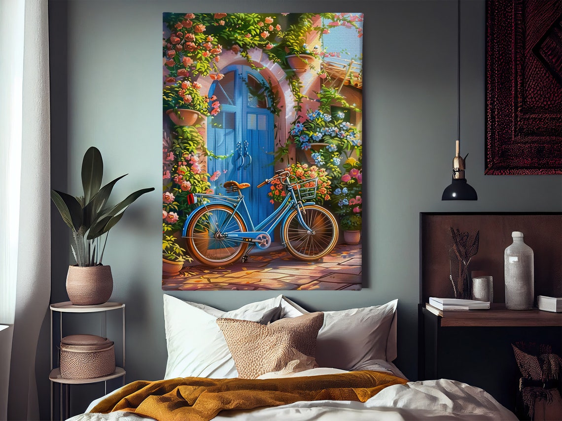 Vintage Countryside House Door Oil Painting Dreamy House Art Print Flowers Print Flowers Wall Art - Image 2