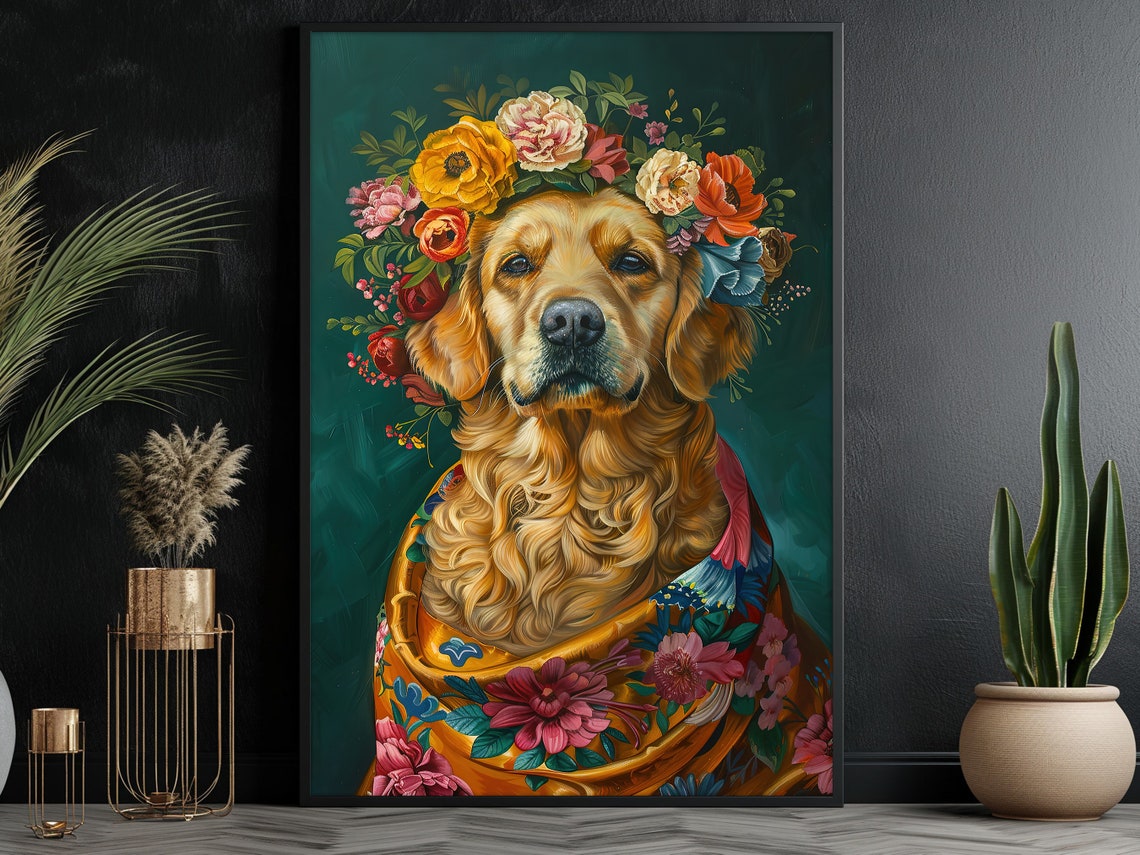Matisse Maximalist Floral Golden Retriever Painting Cottage Dog Print Dog Print Animal Poster Print Wild Animal Wall Art - Image 3