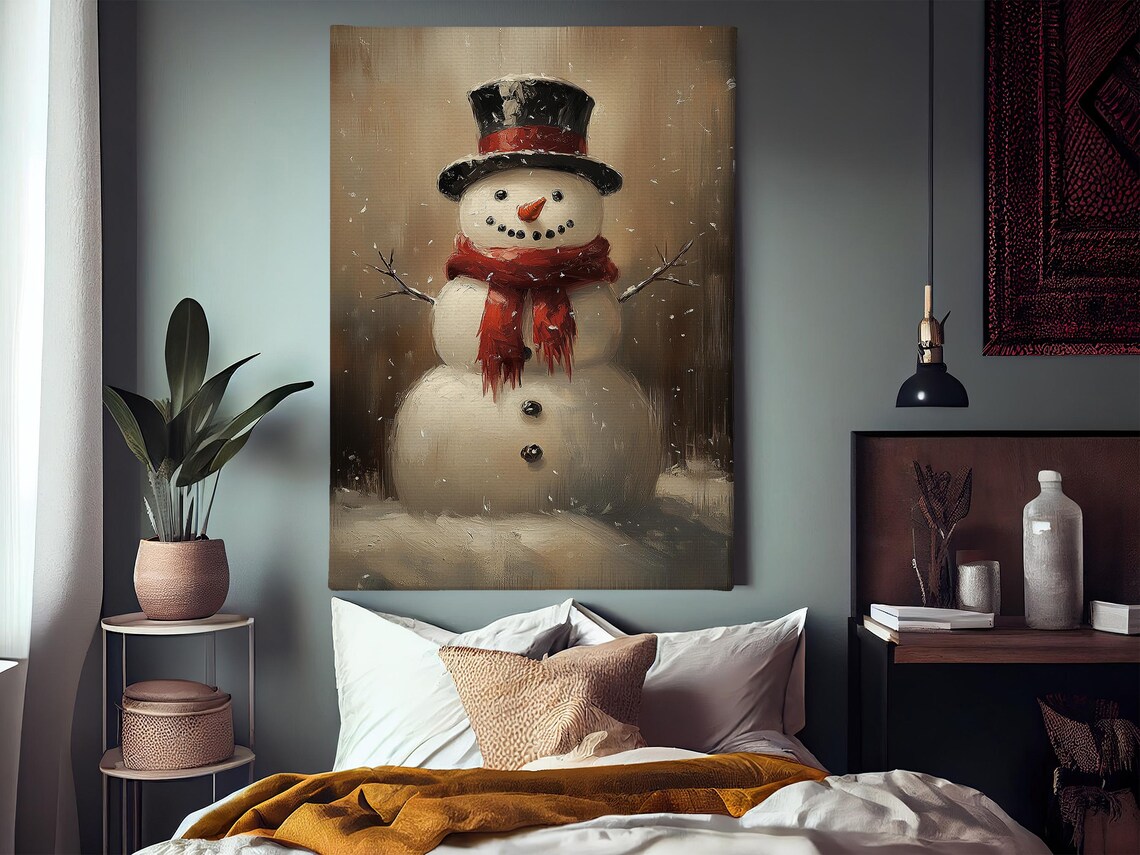 Vintage Cozy Snowman Christmas Wall Art Print - Image 3