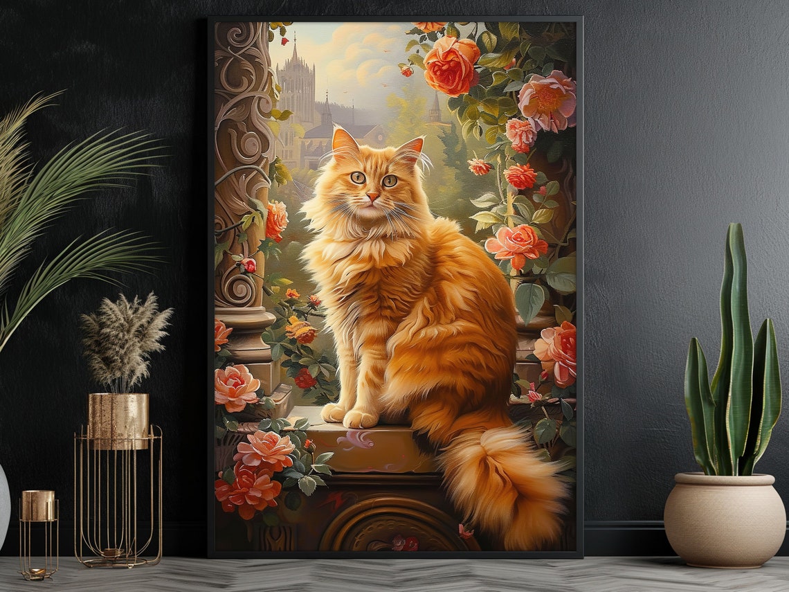 Ginger Maine Coon Cat On Rose Balcony Palace View Pet Art Poster - Image 4