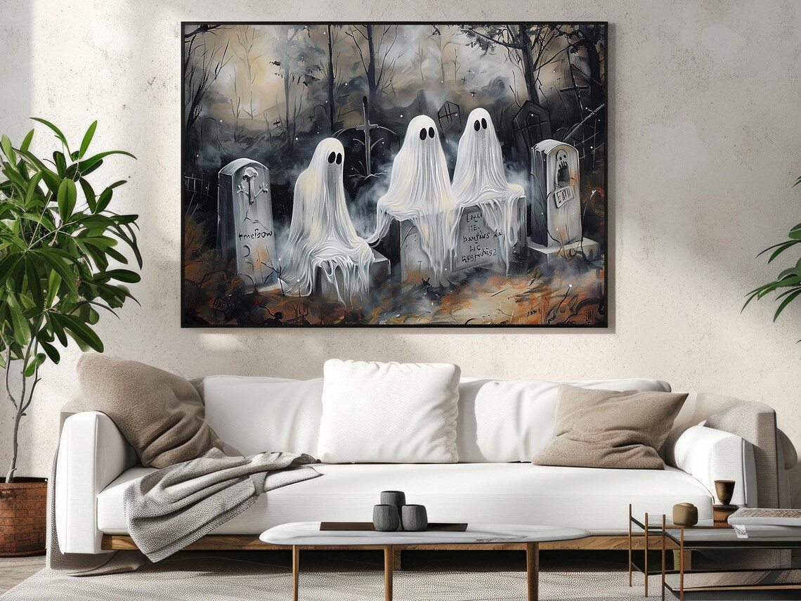 Dark Ghosts in Cemetery, Halloween Art Print - Image 5