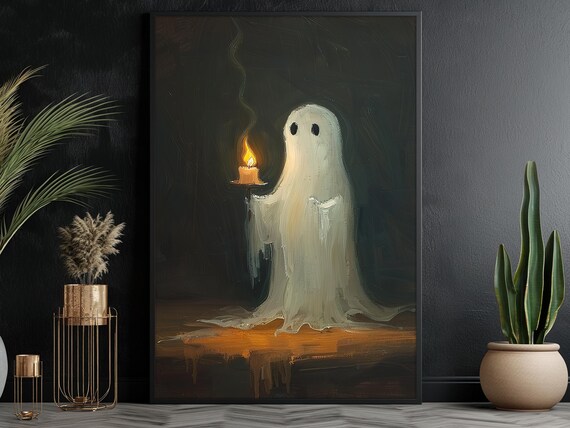 Cute Ghost Holding Candle In Dark Spooky Sweet Halloween Art Print