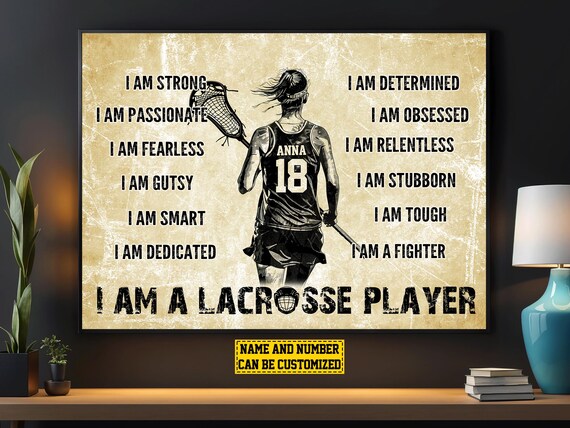 Personalized I Am A Lacrosse Player Affirmation Custom Name Number Girls Poster