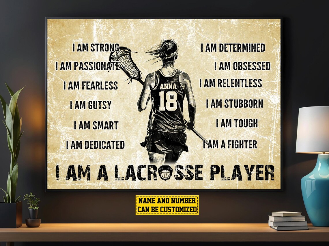 Personalized I Am A Lacrosse Player Affirmation Custom Name Number Girls Poster