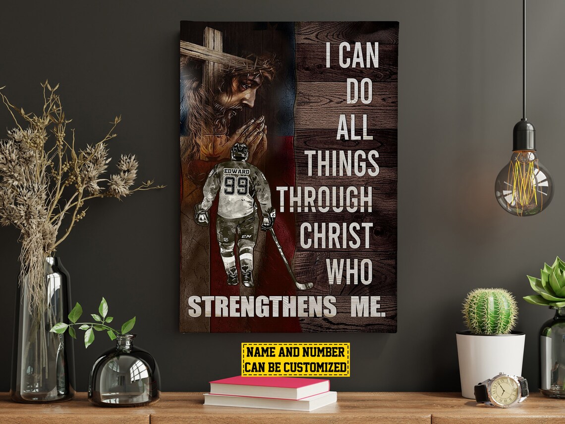 Hockey Faith Poster I Can Do All Things Through Christ Custom Name Print - Image 3