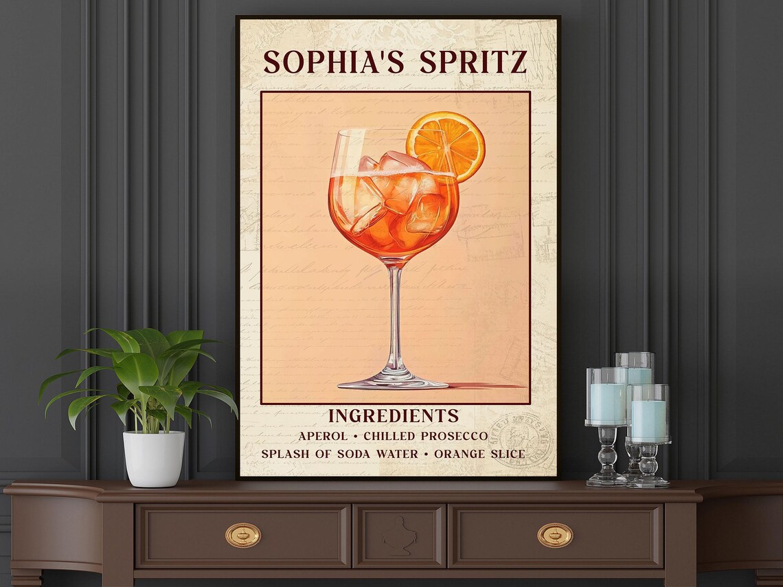 Sophia's Spritz Aperol Cocktail Recipe Wall Art Prosecco Orange Slice Poster - Image 5