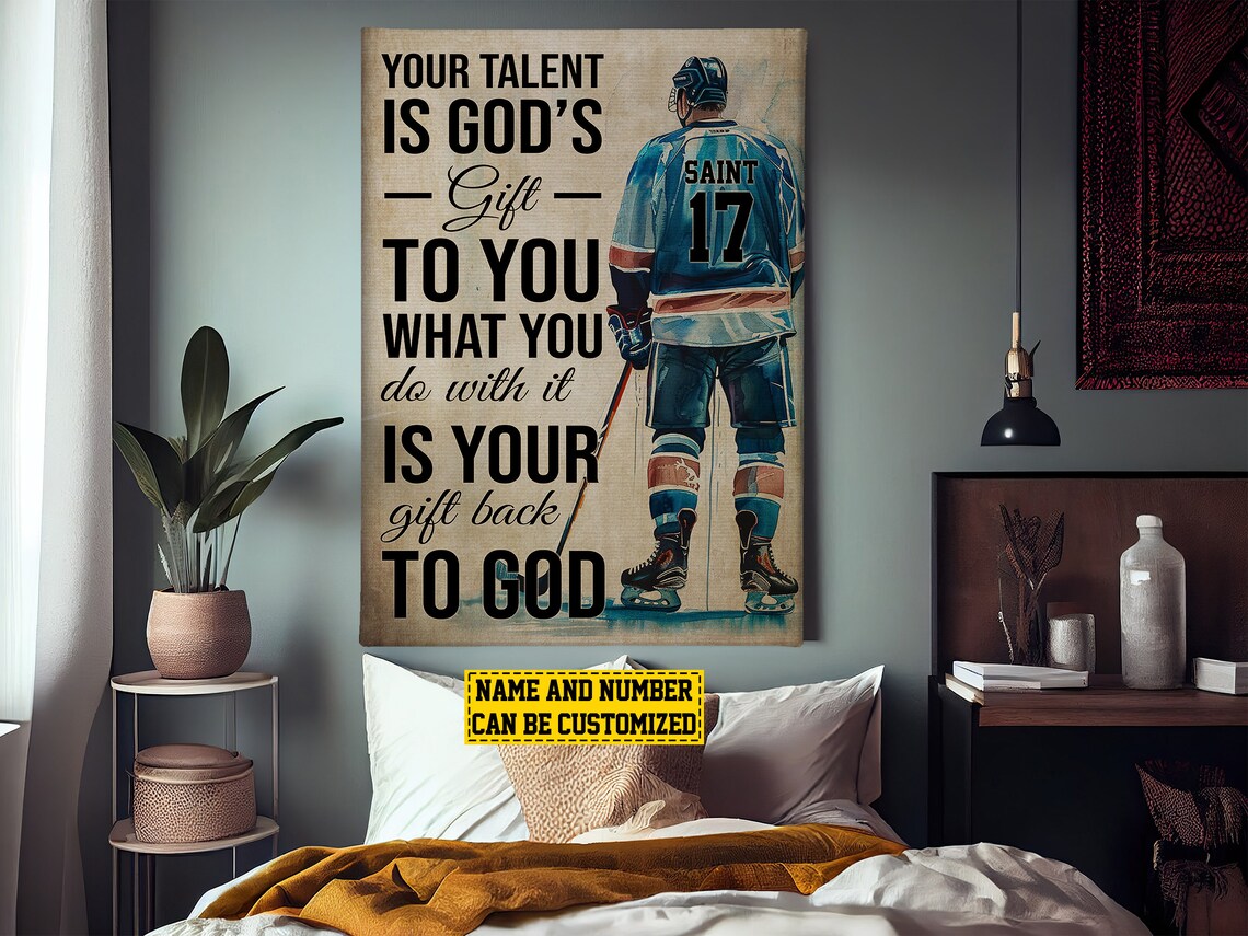 Vintage Hockey God Personalized Poster, Christ Gift - Image 2