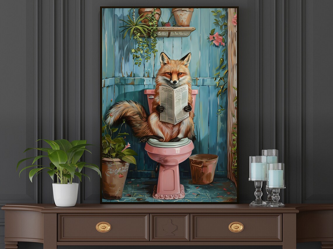 Matisse Fox on Toilet, Bathroom Wall Art Print - Image 4