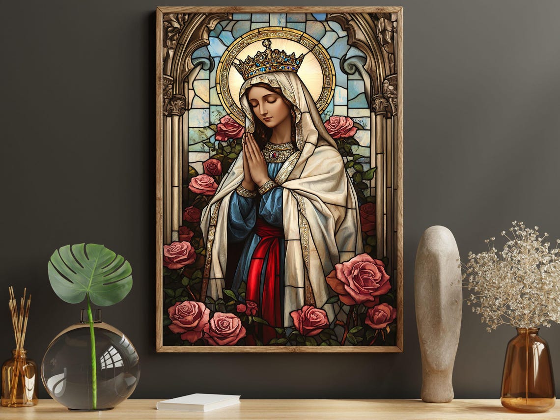 Vintage Mother Maia Painting Virgin Mary Our Lady Of Peace Poster Print Christian Wall Art Christian Decor - Image 6