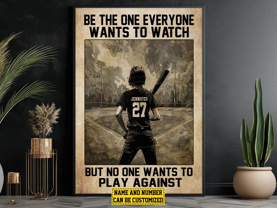 Personalized Softball Motivational Quote Vintage Player Poster Gift