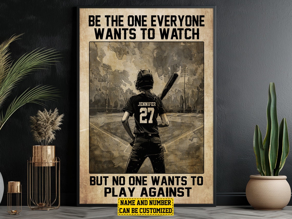 Personalized Softball Motivational Quote Vintage Player Poster Gift