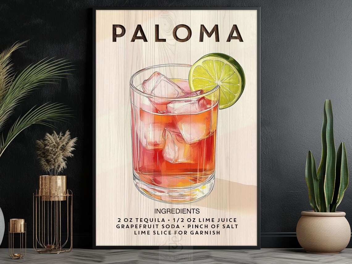 Paloma Cocktail Poster Print, Bar Wall Art - Image 5
