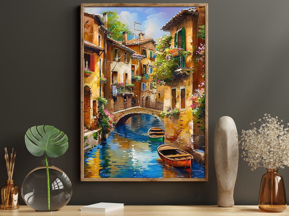 Vintage Venice River Art Print, Dreamy Landscape