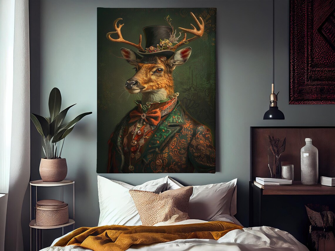 Gothic Gentleman Stag Portrait With Antlers Top Hat Vintage Art Print - Image 3