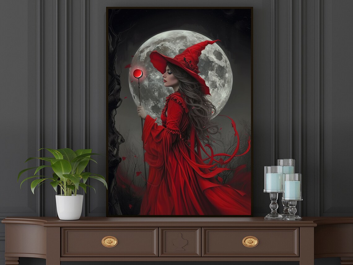 Magical Moon Witch Painting, Halloween Wall Art - Image 5