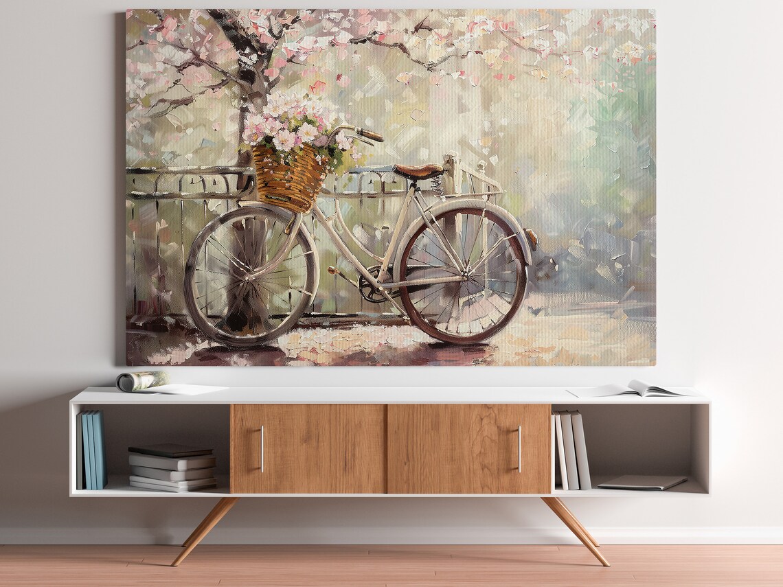 Vintage Flowers Bike Oil Painting Art Print - Image 3