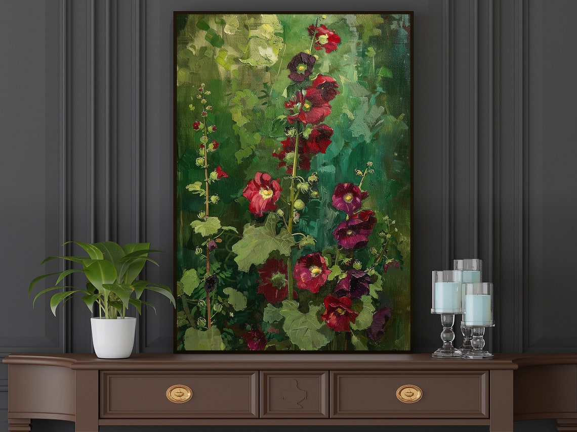 Vintage Red Flowers Oil Painting Flowers Art Print Cottage Flowers Flowers Garden Poster Wild Flowers Wall Art - Image 5