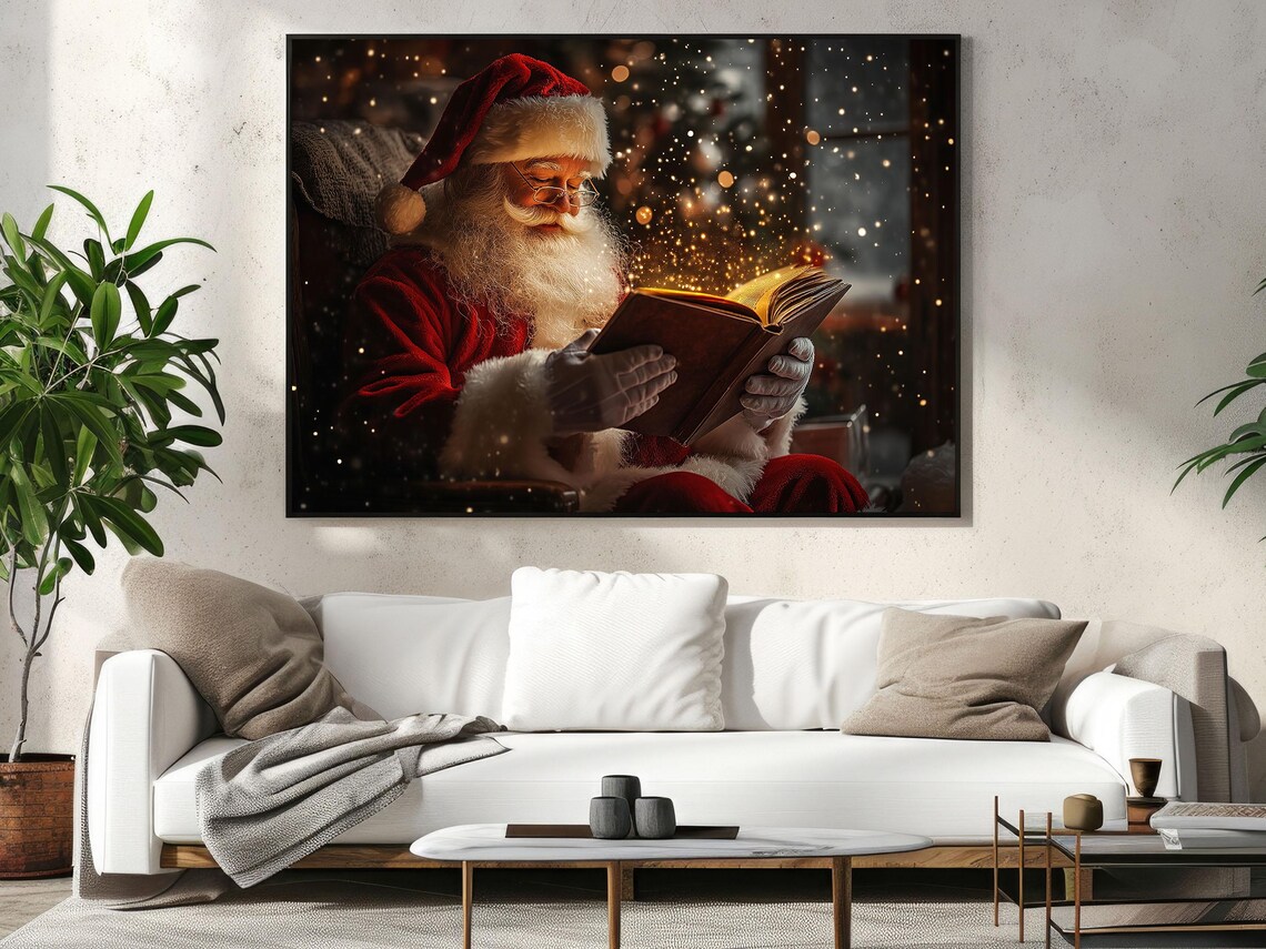 Vintage Santa Reading Book Art Print, Christian Decor - Image 3
