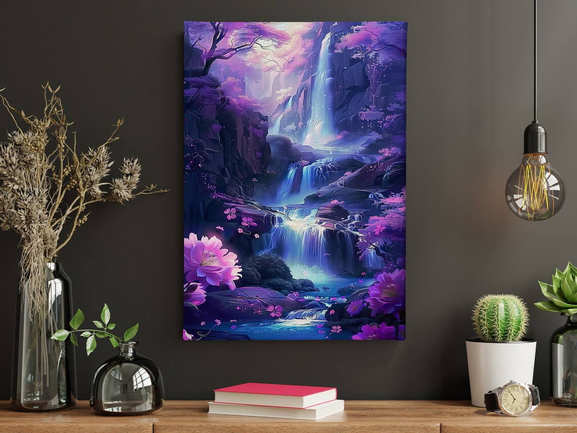 Surreal Waterfall Oil Painting Landscape Art Print - Image 4