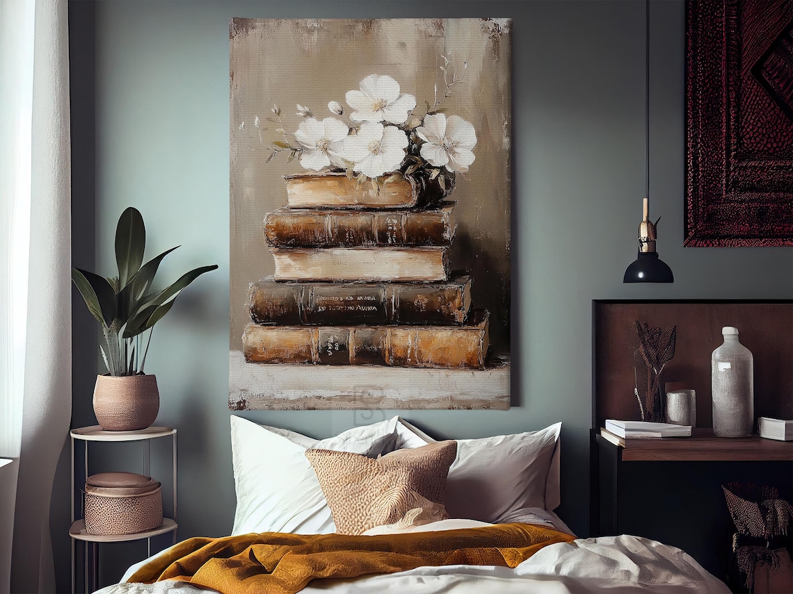 Vintage Flowers and Books, Cottage Floral Poster Print - Image 3