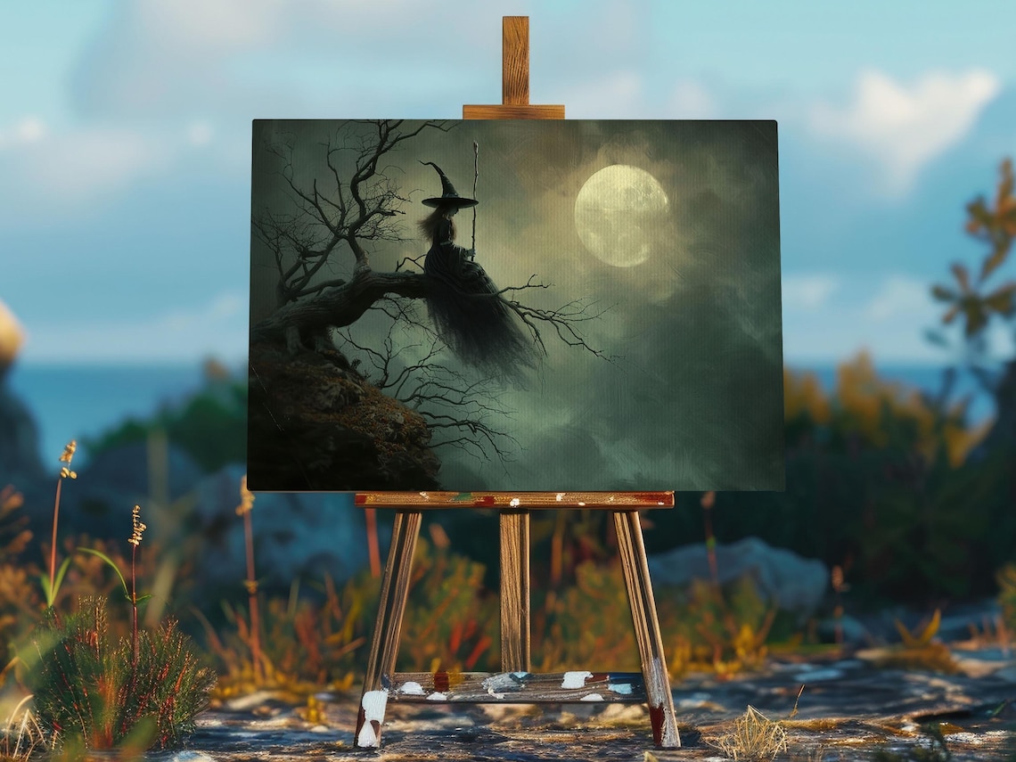 Alone Witch Under Moonlight Halloween Poster - Image 2