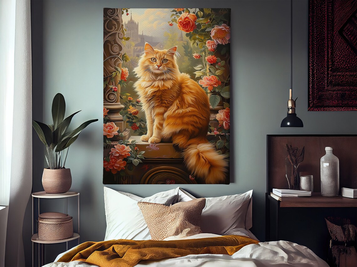 Ginger Maine Coon Cat On Rose Balcony Palace View Pet Art Poster - Image 2
