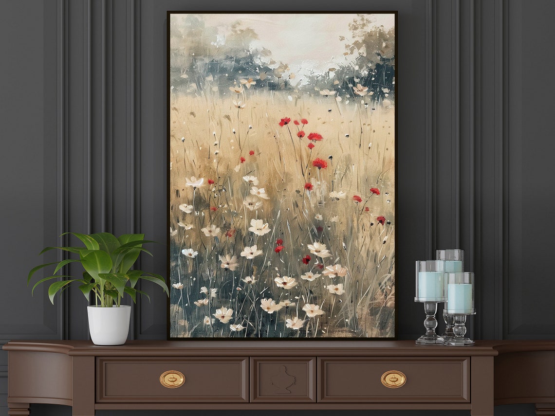 Vintage Wild Flowers Field Oil Painting Flowers Print Cottage Flowers Flowers Poster Wild Flower Wall Art - Image 5
