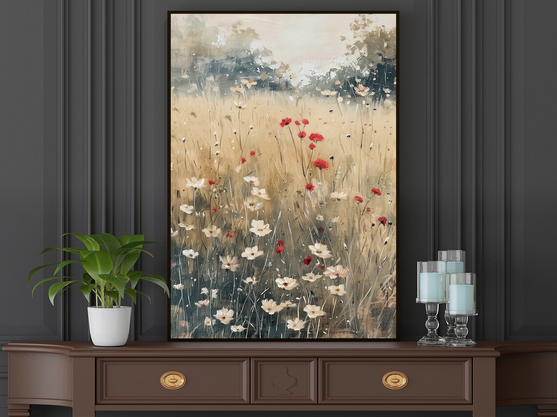 Wildflower Field With Poppies And Daisies Golden Morning Meadow Poster - Image 5