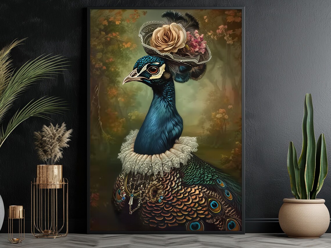 Cottage Peacock Lady Renaissance Poster Print - Image 3