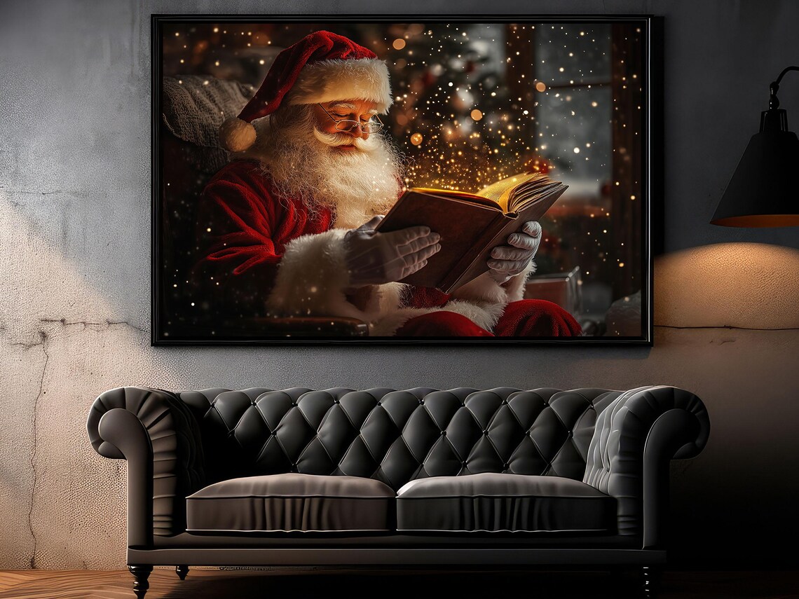 Vintage Santa Reading Book Art Print, Christian Decor - Image 6