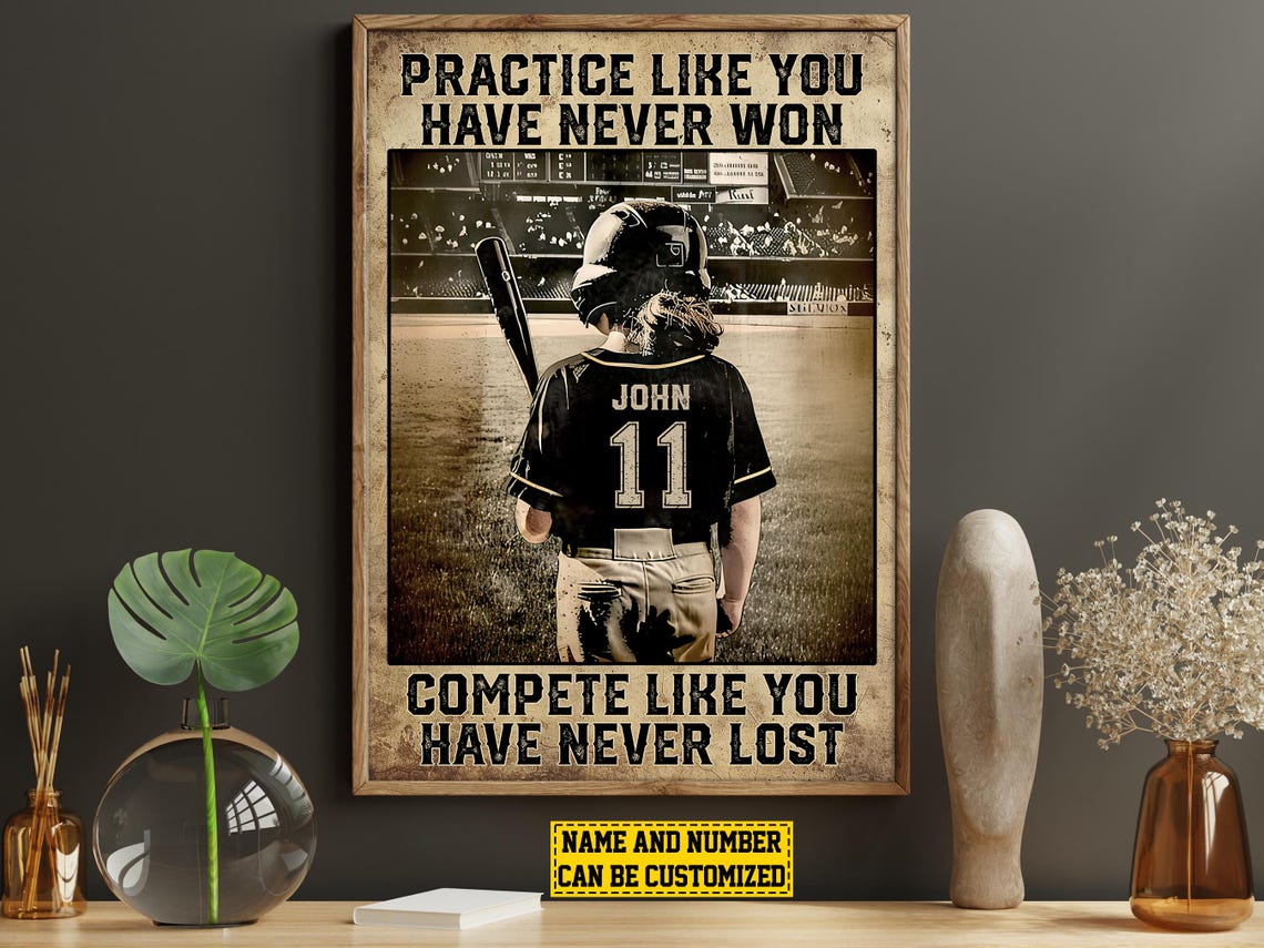 Personalized Softball Practice Compete Motivational Poster Gift - Image 6