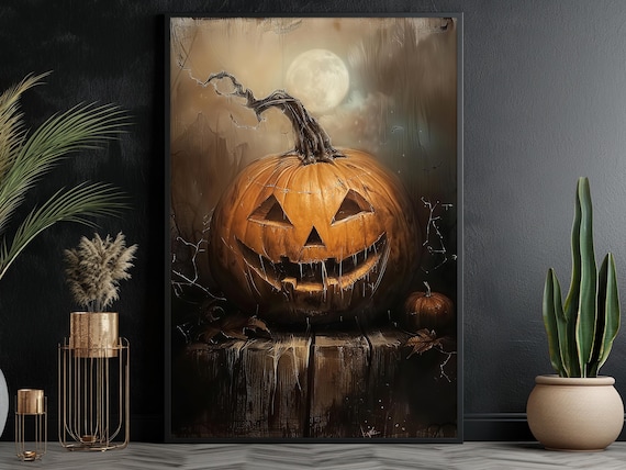 Vintage Pumpkin Halloween Art Print, Dark Decor